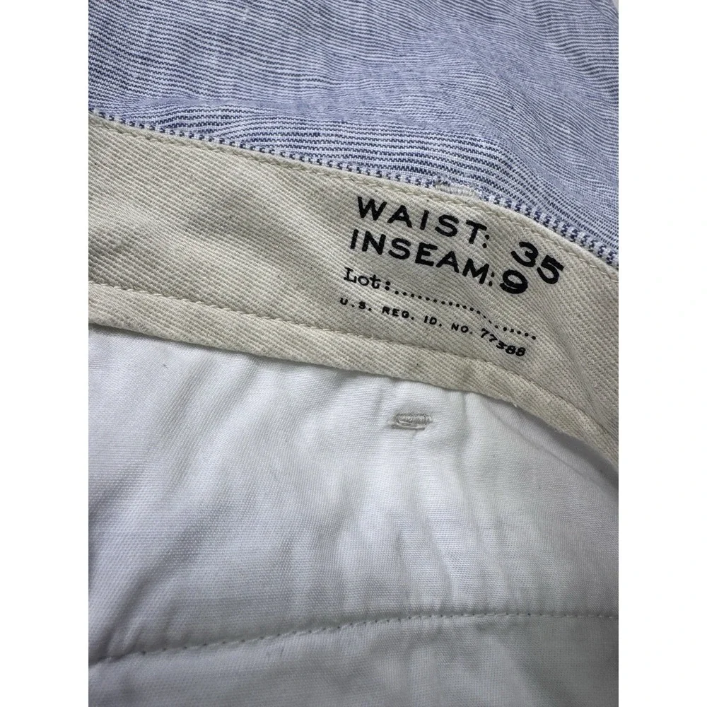 J Crew 100% Linen Shorts Men's 35x9 (37x9.5) Blue White Striped Resort Beach